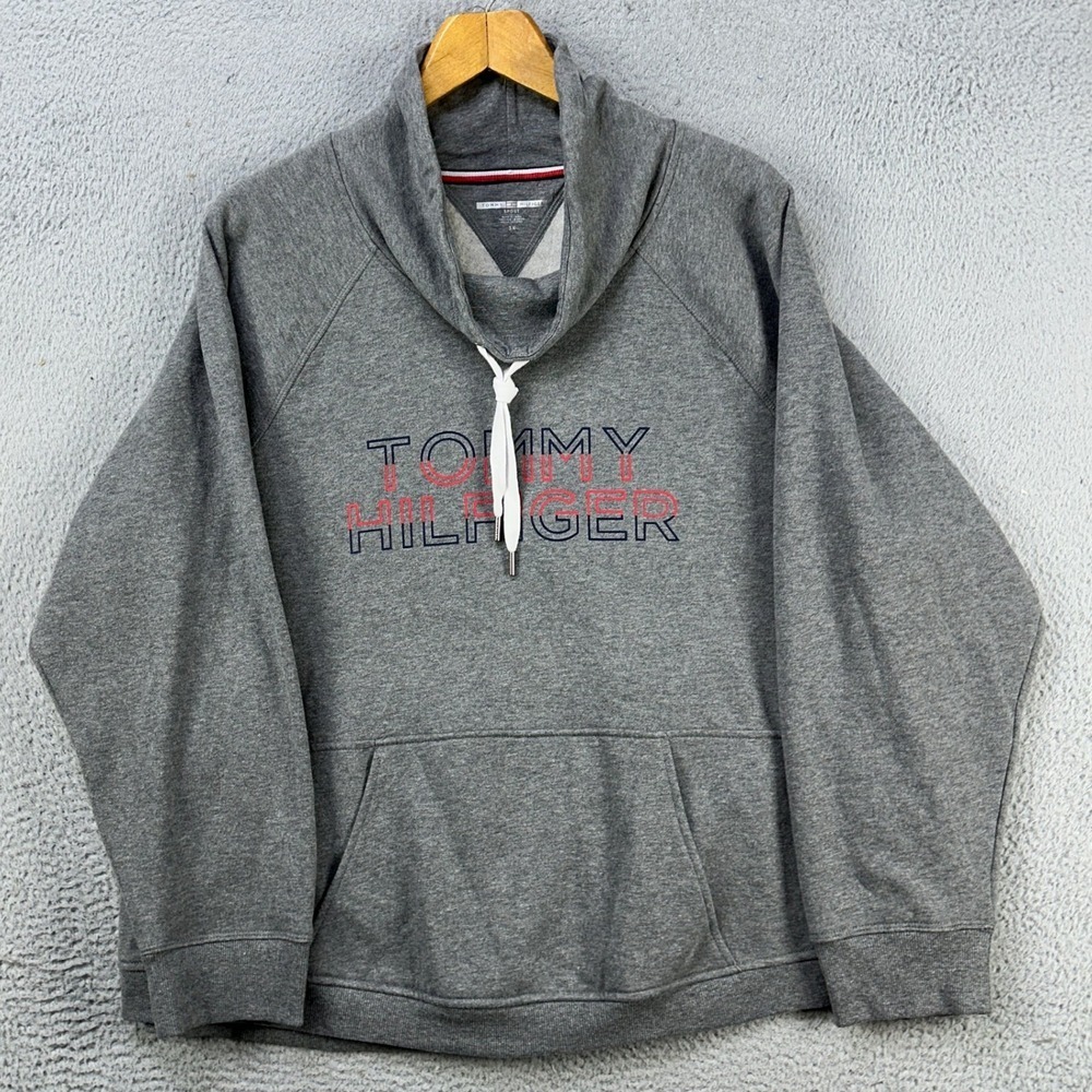 Tommy Hilfiger Sports Sweatshirt Cowl Neck Womens 3X Plus Gray Graphic Pockets
